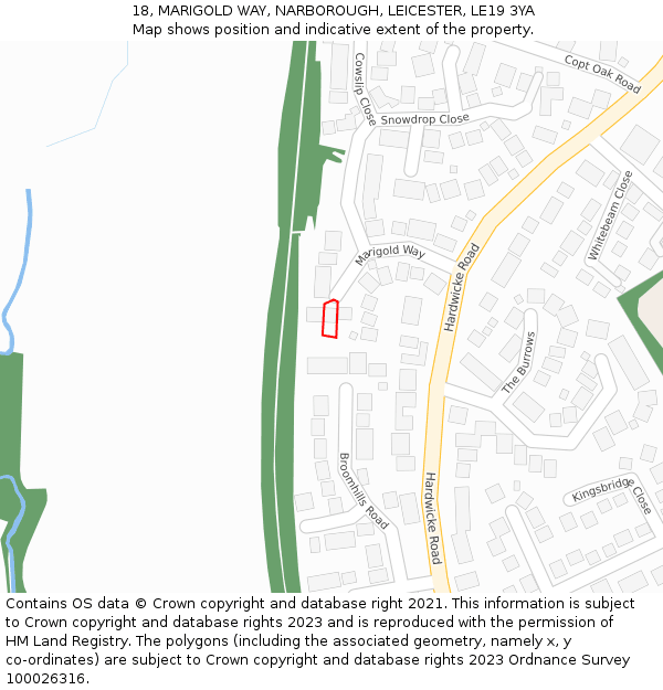 18, MARIGOLD WAY, NARBOROUGH, LEICESTER, LE19 3YA: Location map and indicative extent of plot
