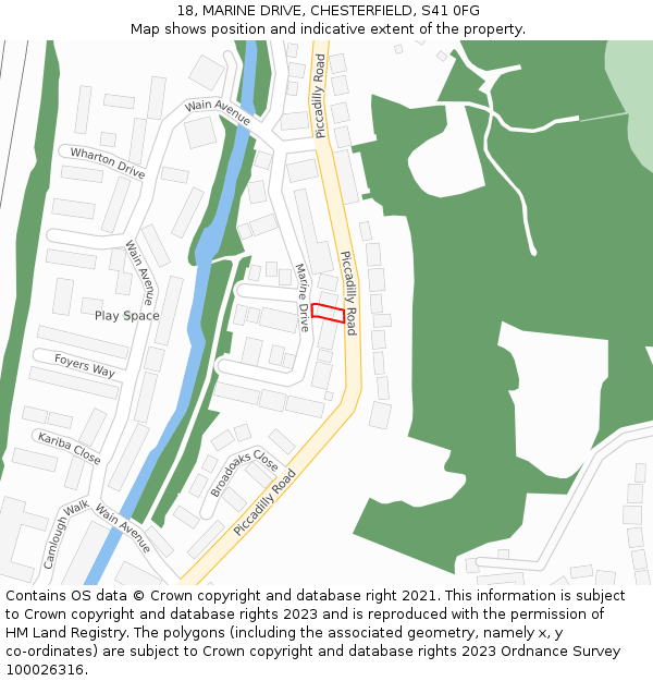 18, MARINE DRIVE, CHESTERFIELD, S41 0FG: Location map and indicative extent of plot