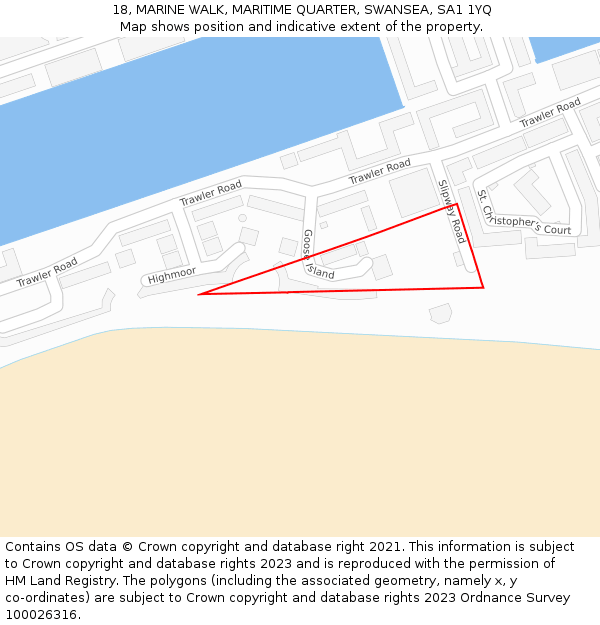 18, MARINE WALK, MARITIME QUARTER, SWANSEA, SA1 1YQ: Location map and indicative extent of plot