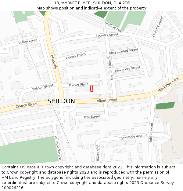 18, MARKET PLACE, SHILDON, DL4 2DP: Location map and indicative extent of plot