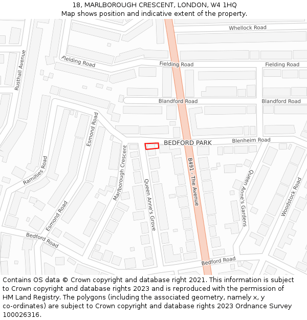 18, MARLBOROUGH CRESCENT, LONDON, W4 1HQ: Location map and indicative extent of plot