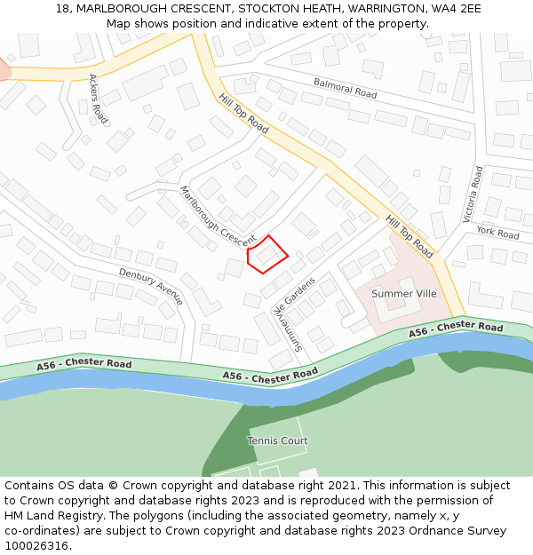 18, MARLBOROUGH CRESCENT, STOCKTON HEATH, WARRINGTON, WA4 2EE: Location map and indicative extent of plot