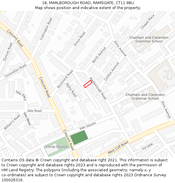 18, MARLBOROUGH ROAD, RAMSGATE, CT11 9BU: Location map and indicative extent of plot