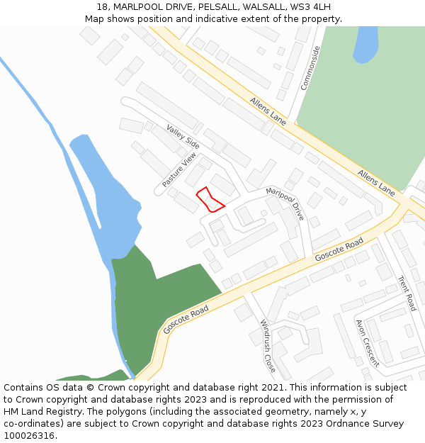 18, MARLPOOL DRIVE, PELSALL, WALSALL, WS3 4LH: Location map and indicative extent of plot