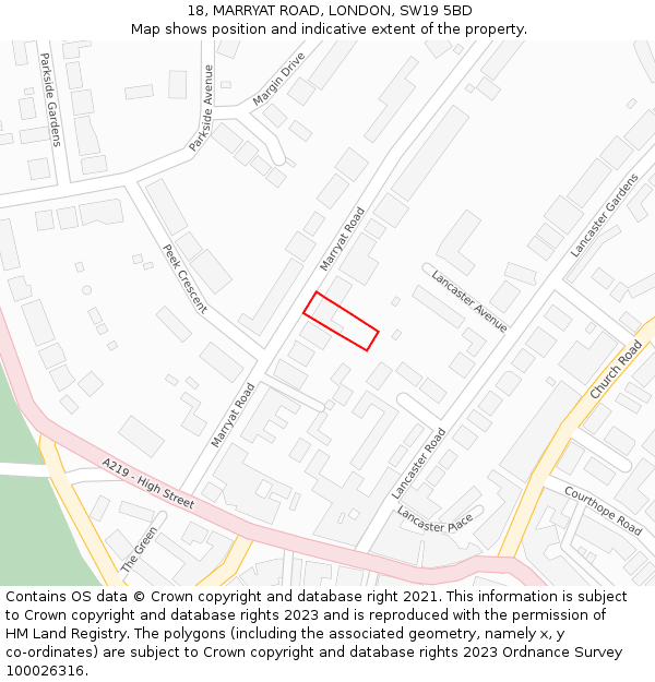 18, MARRYAT ROAD, LONDON, SW19 5BD: Location map and indicative extent of plot