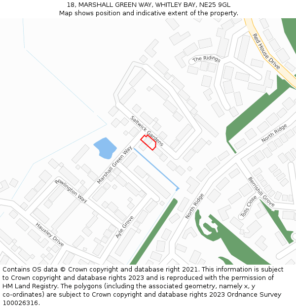 18, MARSHALL GREEN WAY, WHITLEY BAY, NE25 9GL: Location map and indicative extent of plot