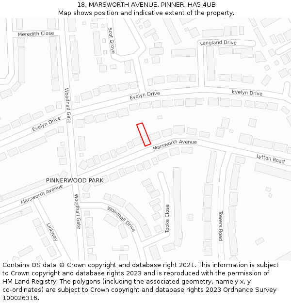 18, MARSWORTH AVENUE, PINNER, HA5 4UB: Location map and indicative extent of plot