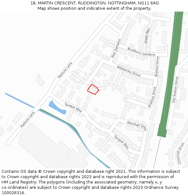 18, MARTIN CRESCENT, RUDDINGTON, NOTTINGHAM, NG11 6AG: Location map and indicative extent of plot