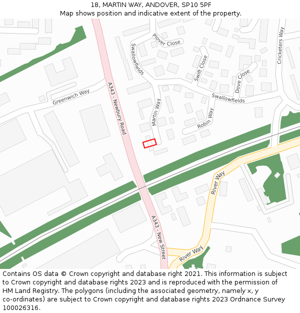 18, MARTIN WAY, ANDOVER, SP10 5PF: Location map and indicative extent of plot