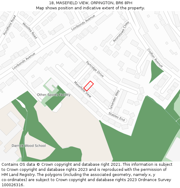 18, MASEFIELD VIEW, ORPINGTON, BR6 8PH: Location map and indicative extent of plot