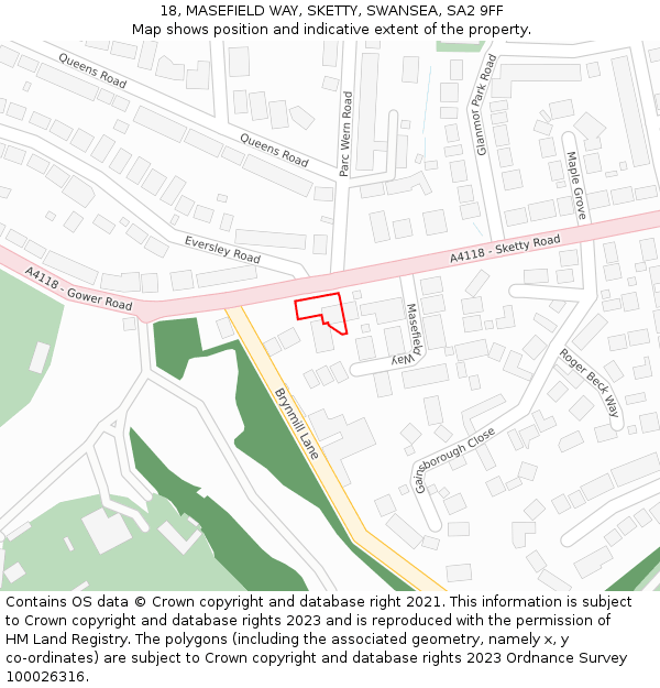 18, MASEFIELD WAY, SKETTY, SWANSEA, SA2 9FF: Location map and indicative extent of plot