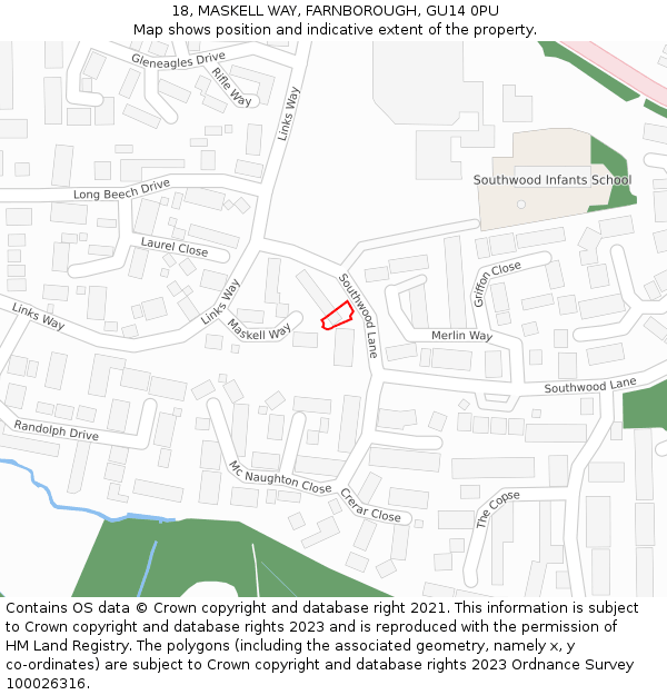 18, MASKELL WAY, FARNBOROUGH, GU14 0PU: Location map and indicative extent of plot