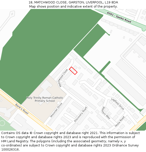 18, MATCHWOOD CLOSE, GARSTON, LIVERPOOL, L19 8DA: Location map and indicative extent of plot