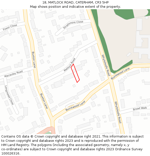 18, MATLOCK ROAD, CATERHAM, CR3 5HP: Location map and indicative extent of plot