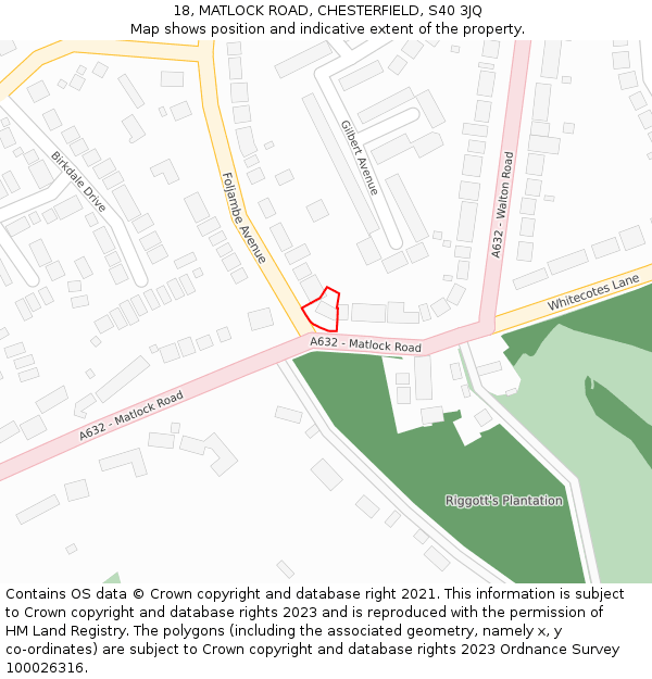 18, MATLOCK ROAD, CHESTERFIELD, S40 3JQ: Location map and indicative extent of plot