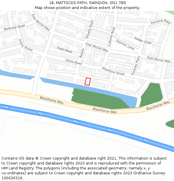 18, MATTOCKS PATH, SWINDON, SN1 7BS: Location map and indicative extent of plot