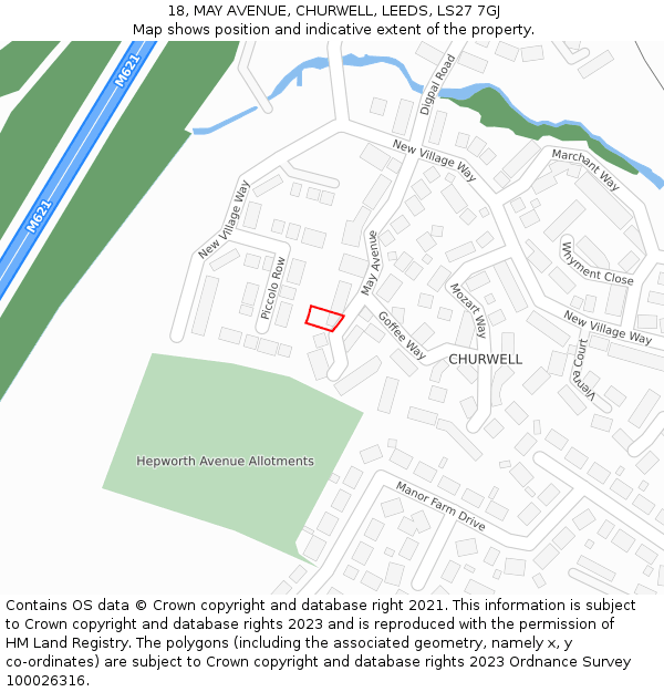 18, MAY AVENUE, CHURWELL, LEEDS, LS27 7GJ: Location map and indicative extent of plot