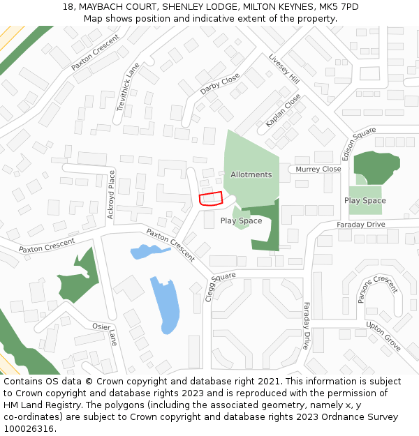 18, MAYBACH COURT, SHENLEY LODGE, MILTON KEYNES, MK5 7PD: Location map and indicative extent of plot