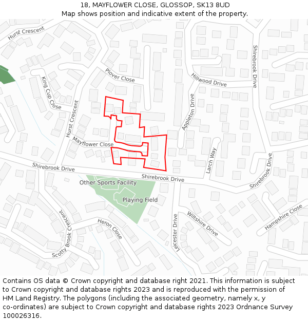 18, MAYFLOWER CLOSE, GLOSSOP, SK13 8UD: Location map and indicative extent of plot