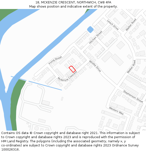 18, MCKENZIE CRESCENT, NORTHWICH, CW8 4FA: Location map and indicative extent of plot