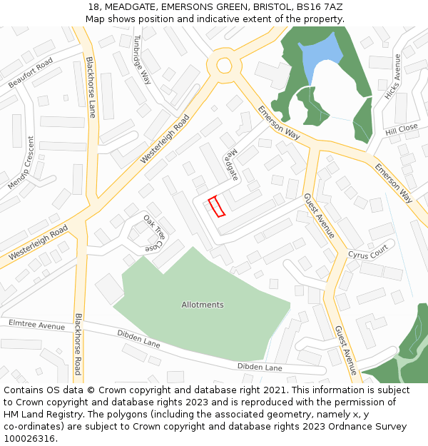 18, MEADGATE, EMERSONS GREEN, BRISTOL, BS16 7AZ: Location map and indicative extent of plot