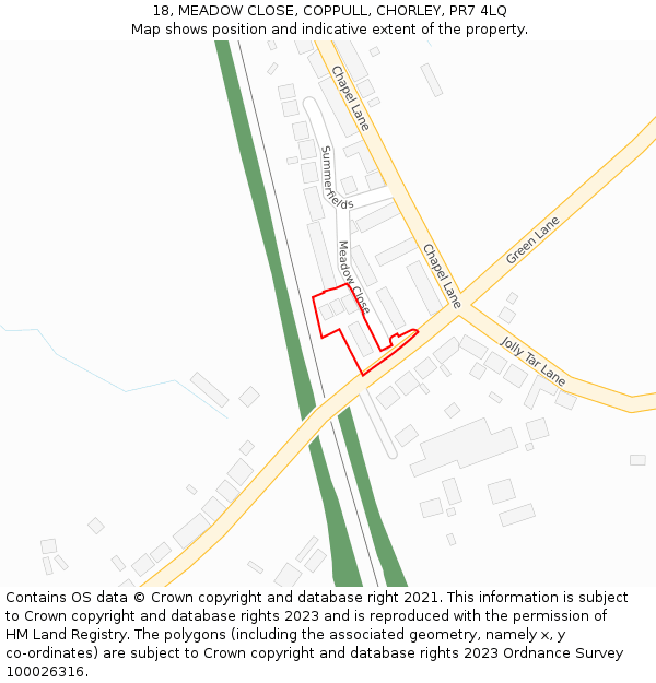 18, MEADOW CLOSE, COPPULL, CHORLEY, PR7 4LQ: Location map and indicative extent of plot