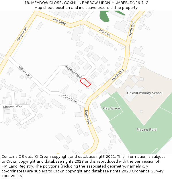 18, MEADOW CLOSE, GOXHILL, BARROW-UPON-HUMBER, DN19 7LG: Location map and indicative extent of plot