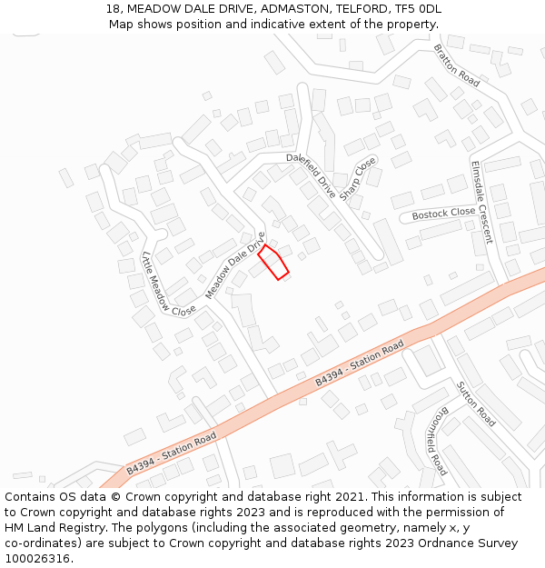 18, MEADOW DALE DRIVE, ADMASTON, TELFORD, TF5 0DL: Location map and indicative extent of plot