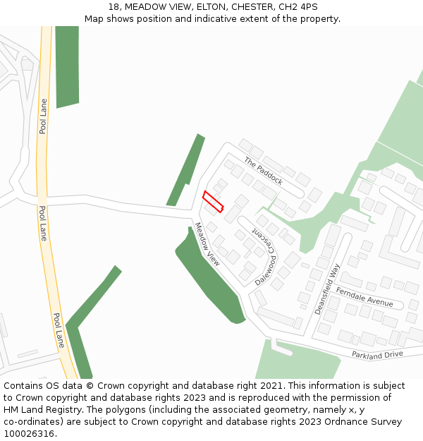 18, MEADOW VIEW, ELTON, CHESTER, CH2 4PS: Location map and indicative extent of plot