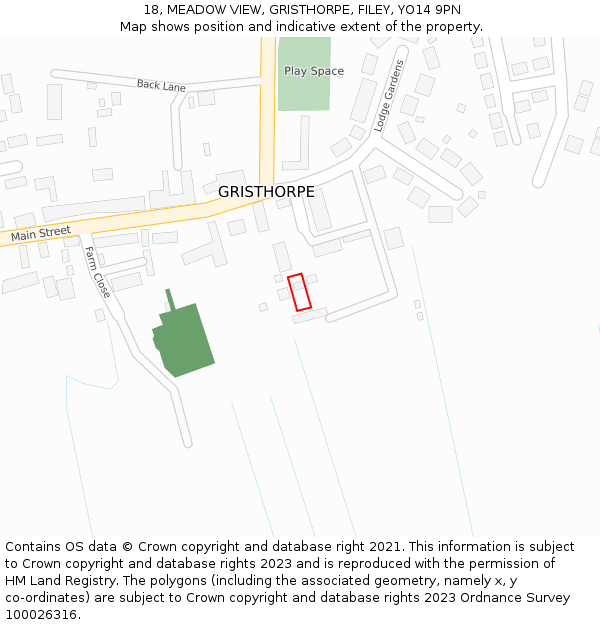 18, MEADOW VIEW, GRISTHORPE, FILEY, YO14 9PN: Location map and indicative extent of plot