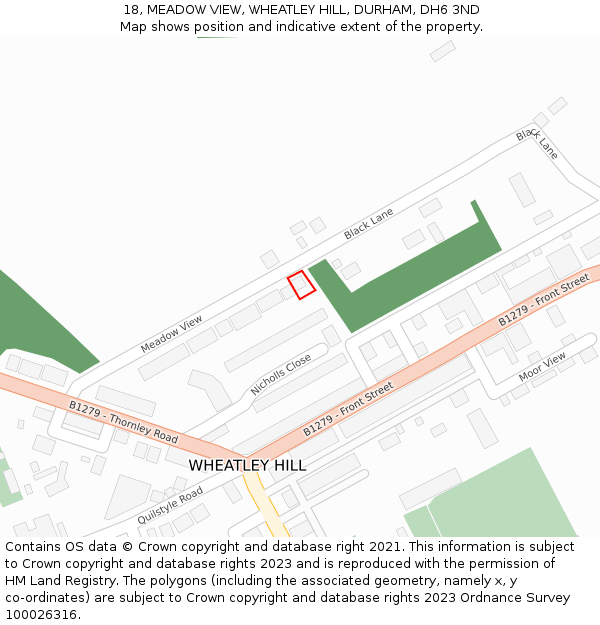 18, MEADOW VIEW, WHEATLEY HILL, DURHAM, DH6 3ND: Location map and indicative extent of plot