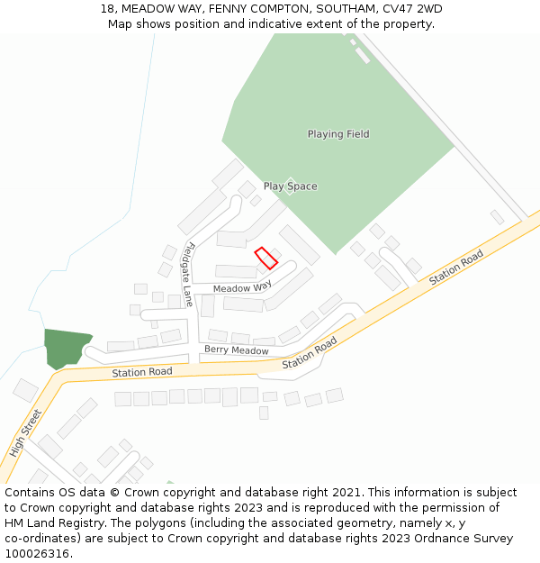 18, MEADOW WAY, FENNY COMPTON, SOUTHAM, CV47 2WD: Location map and indicative extent of plot