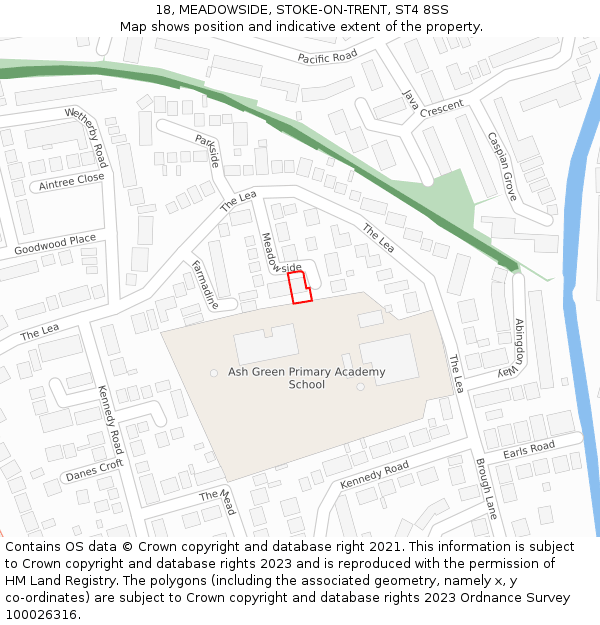 18, MEADOWSIDE, STOKE-ON-TRENT, ST4 8SS: Location map and indicative extent of plot