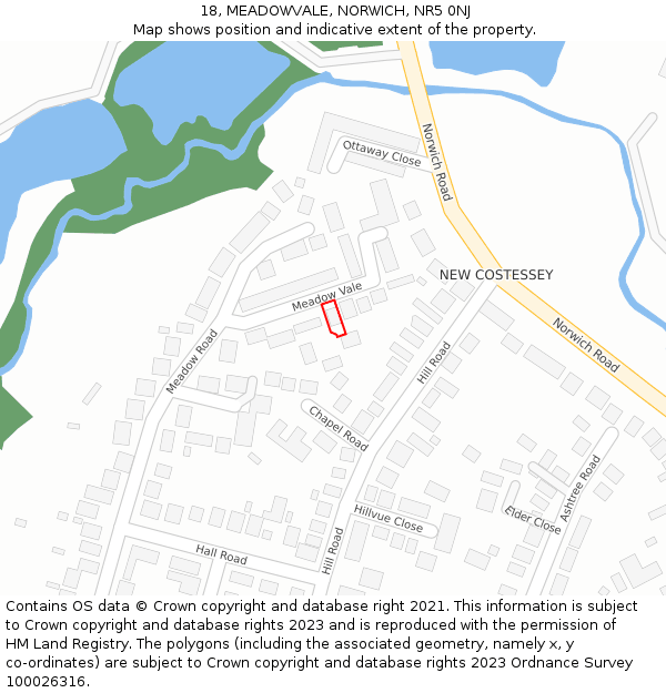 18, MEADOWVALE, NORWICH, NR5 0NJ: Location map and indicative extent of plot