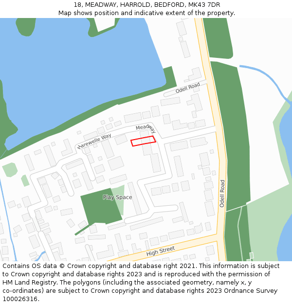 18, MEADWAY, HARROLD, BEDFORD, MK43 7DR: Location map and indicative extent of plot