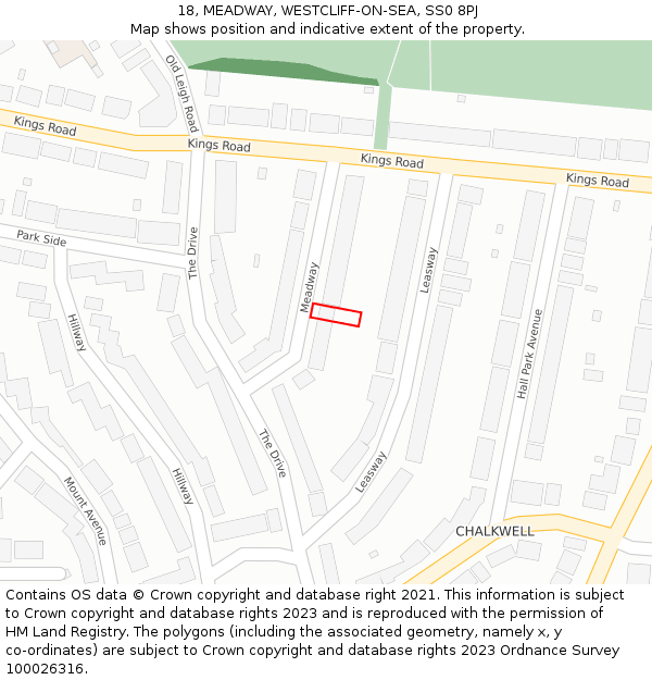 18, MEADWAY, WESTCLIFF-ON-SEA, SS0 8PJ: Location map and indicative extent of plot