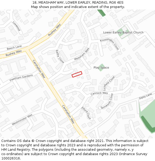18, MEASHAM WAY, LOWER EARLEY, READING, RG6 4ES: Location map and indicative extent of plot