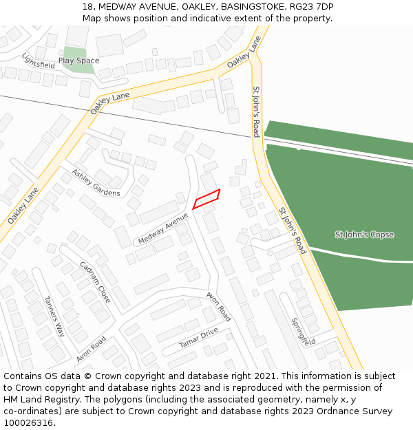 18, MEDWAY AVENUE, OAKLEY, BASINGSTOKE, RG23 7DP: Location map and indicative extent of plot