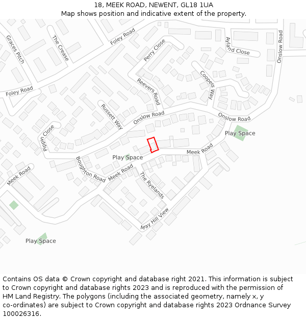 18, MEEK ROAD, NEWENT, GL18 1UA: Location map and indicative extent of plot