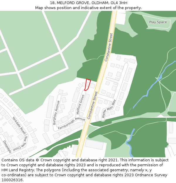 18, MELFORD GROVE, OLDHAM, OL4 3HH: Location map and indicative extent of plot