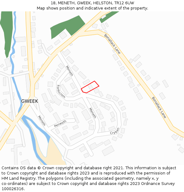 18, MENETH, GWEEK, HELSTON, TR12 6UW: Location map and indicative extent of plot