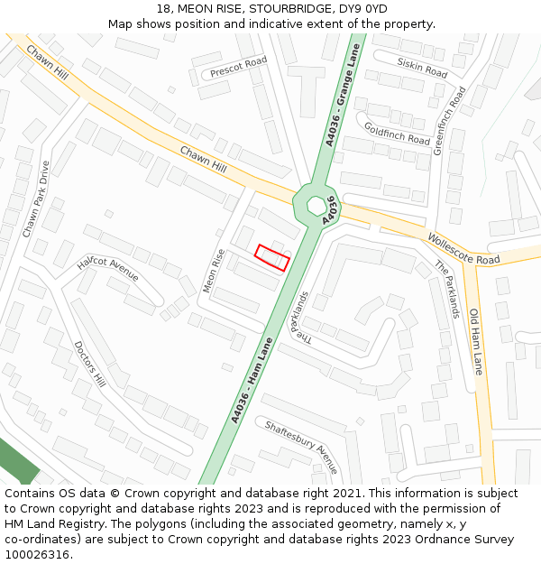 18, MEON RISE, STOURBRIDGE, DY9 0YD: Location map and indicative extent of plot