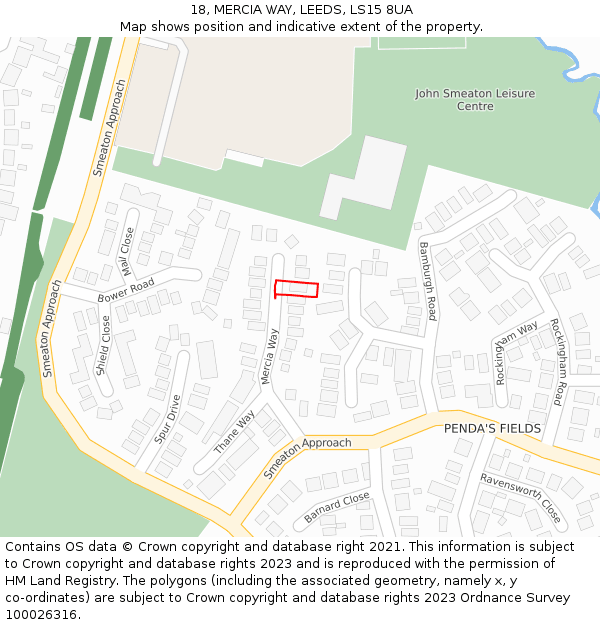 18, MERCIA WAY, LEEDS, LS15 8UA: Location map and indicative extent of plot