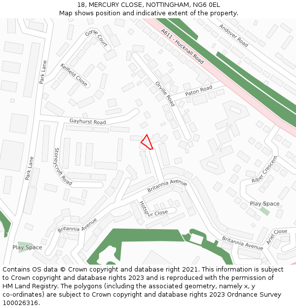 18, MERCURY CLOSE, NOTTINGHAM, NG6 0EL: Location map and indicative extent of plot