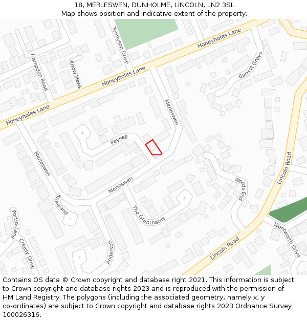 18, MERLESWEN, DUNHOLME, LINCOLN, LN2 3SL: Location map and indicative extent of plot