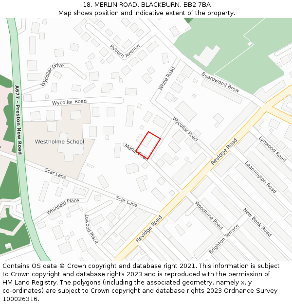 18, MERLIN ROAD, BLACKBURN, BB2 7BA: Location map and indicative extent of plot