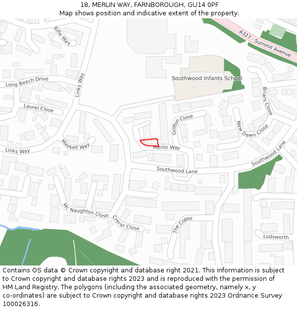 18, MERLIN WAY, FARNBOROUGH, GU14 0PF: Location map and indicative extent of plot