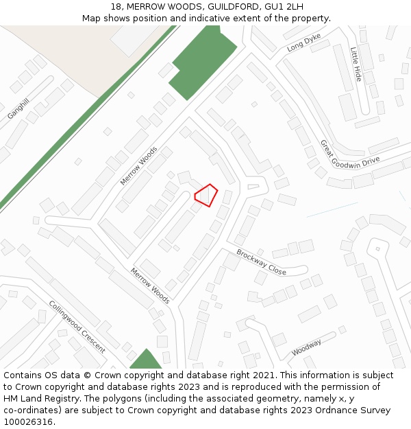 18, MERROW WOODS, GUILDFORD, GU1 2LH: Location map and indicative extent of plot