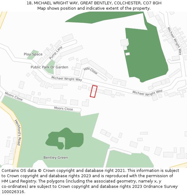 18, MICHAEL WRIGHT WAY, GREAT BENTLEY, COLCHESTER, CO7 8GH: Location map and indicative extent of plot