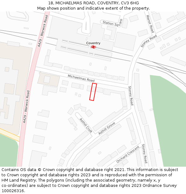 18, MICHAELMAS ROAD, COVENTRY, CV3 6HG: Location map and indicative extent of plot